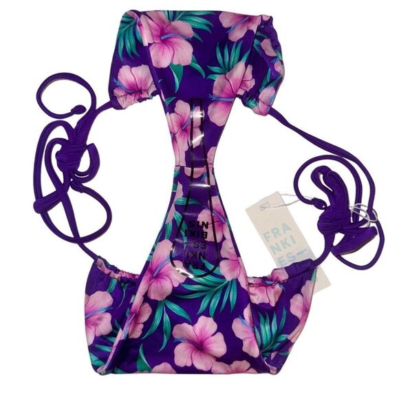 Frankies Bikinis Harlow Shine Halter Top & Tia Satin Bottom Purple Hibiscus LRG - Picture 13 of 14